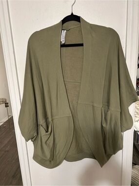 Athleta Olive Green Open-Front Draped Cardigan